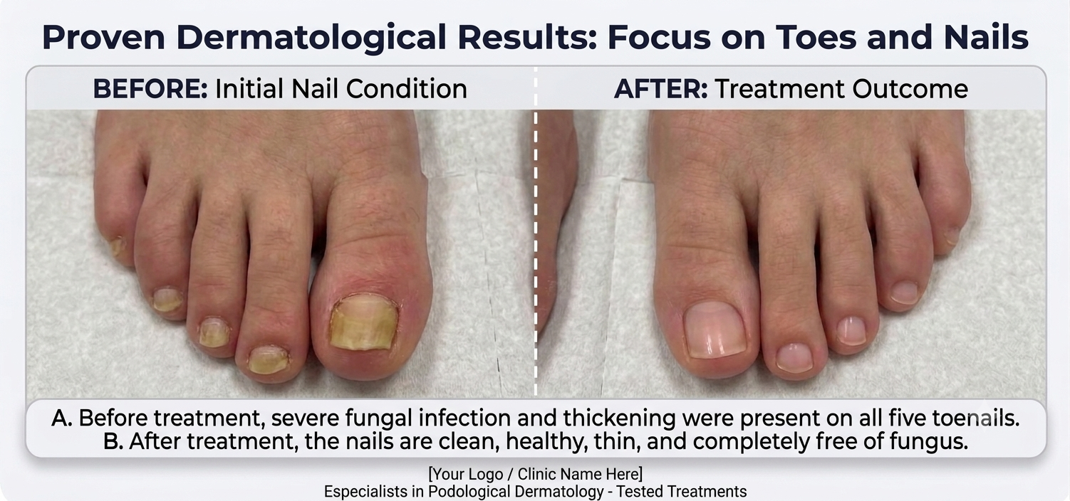 Illustrative before and after example of toenail appearance improvement