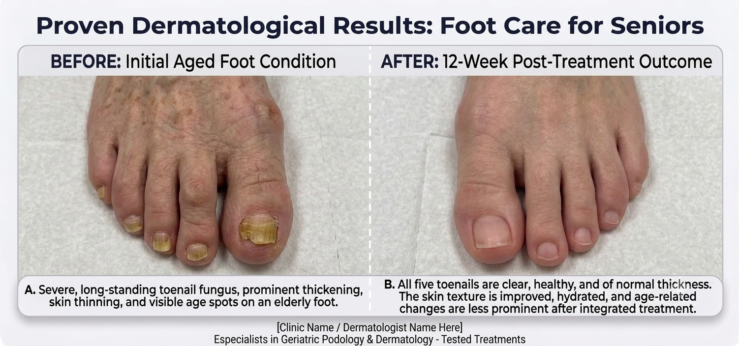 Illustrative before and after example of senior foot appearance improvement