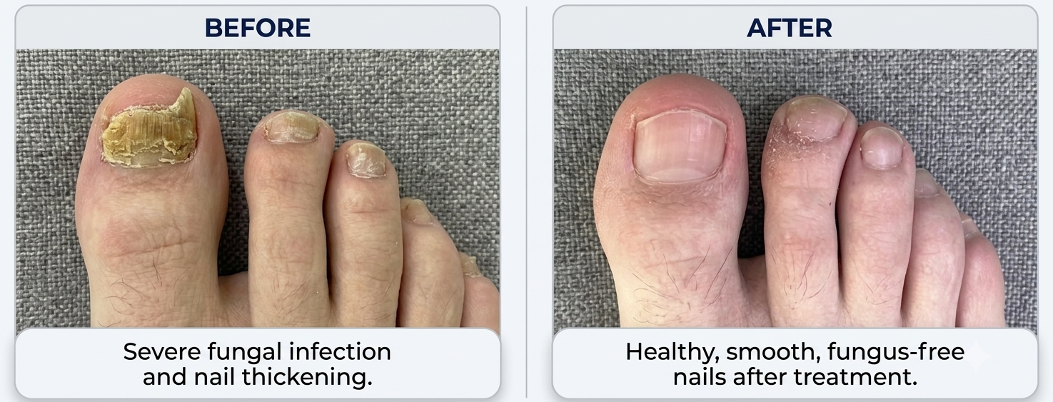 Illustrative before and after example of nail appearance improvement